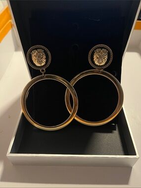 Aldo Gold Lion Medallion Double Hoop Earrings